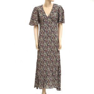 Saylor NYC Anthropologie Floral Printed V-Neck Long Maxi Dress Black S 282248